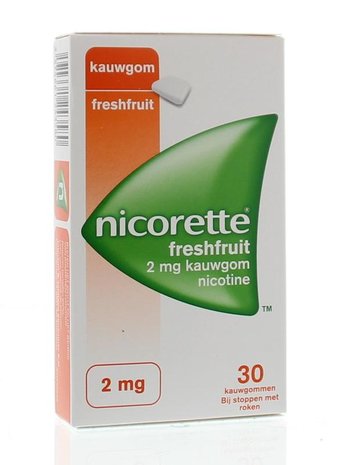 Nicorette Freshfruit Nicotine Kauwgom 2mg - Hulpmiddel bij Stoppen met Roken - 30 Stuks