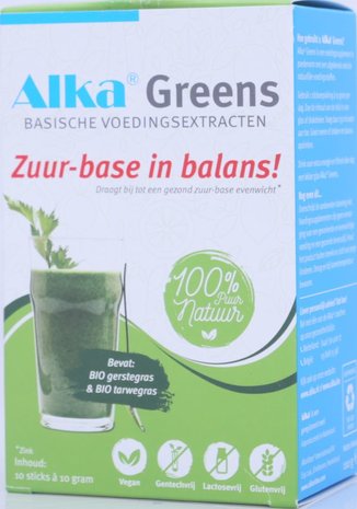 Alka Greens Basische Voedingsextracten met BIO Gerstegras en BIO Tarwegras - 10 Sticks van 10 Gram