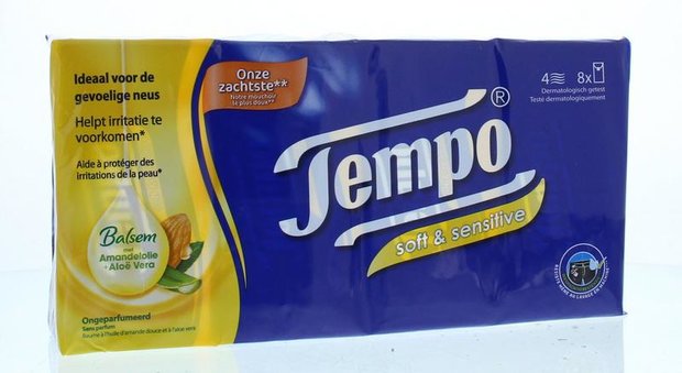 Tempo Soft &amp; Sensitive Parfumvrij 8x9st