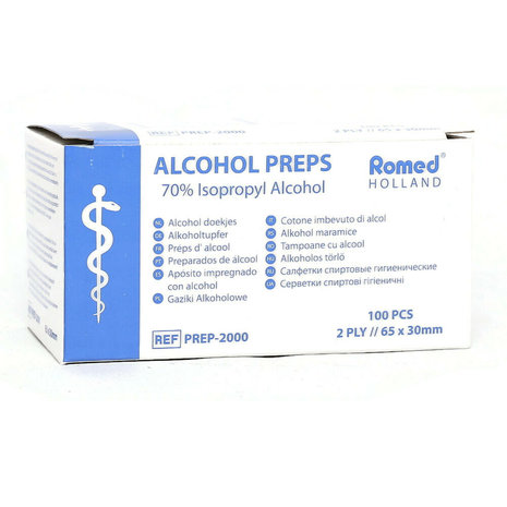 Romed Alcoholdoekjes met 70% Isopropyl Alcohol - 100 Stuks