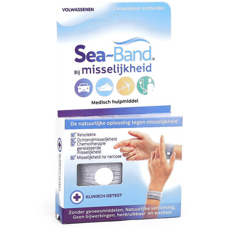 Sea-Band Acupressuur Polsband voor Volwassenen tegen Misselijkheid, Grijs, 1 Paar