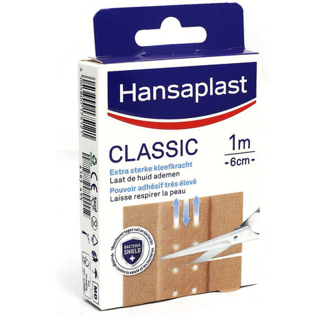 Hansaplast Classic Pleister 1m x 6cm - Ademend en Sterke Kleefkracht