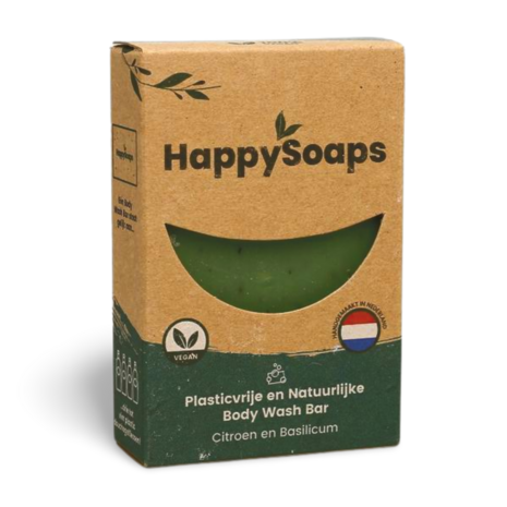 Happy Soaps Citroen &amp; Basilicum Body Wash Bar 100g - Plasticvrij en Natuurlijk