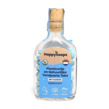 Happysoaps Natuurlijke Tandpasta Tabs met Fluoride - Pepermuntsmaak - 62 Stuks