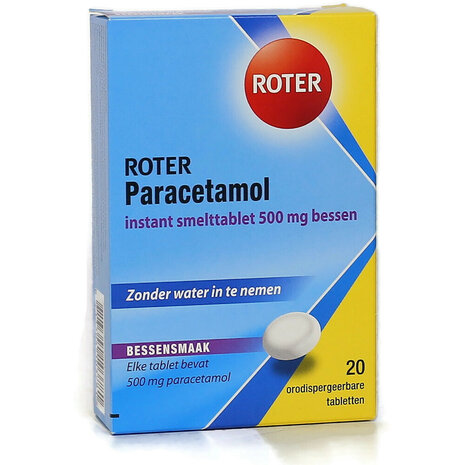 Roter Instant Smelttablet Paracetamol 500 mg met Bessensmaak, 20 Tabletten