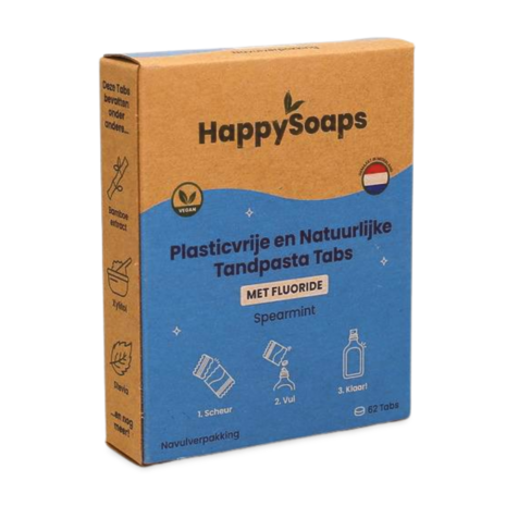 HappySoaps Spearmint Tandpasta Tabs met Fluoride - Navulverpakking 62 Stuks