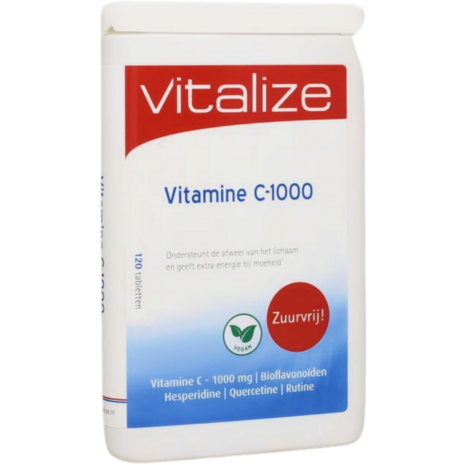 Vitalize Vitamine C 1000 Mg Zuurvrij 120 Tabletten - Draagt Bij Aan Het Behoud Van Een Goede / Sterke Weerstand - Helpt Bij Fut