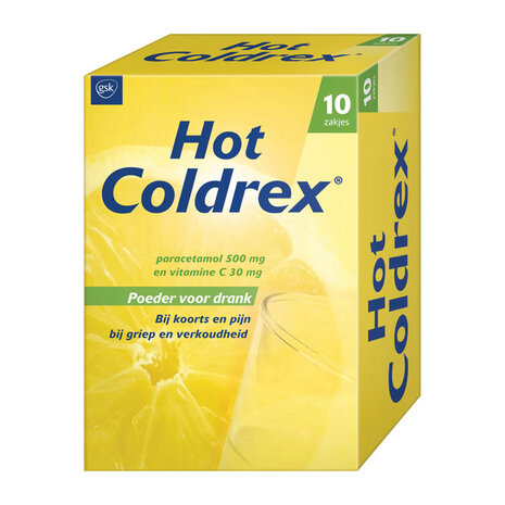 Hot Coldrex Poeder voor Drank met Paracetamol en Vitamine C - 10 Sachets
