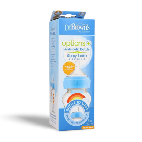 Dr. Brown&#039;s Options+ Anti-Colic Bottle to Sippy Starter Kit, Blauw, 270 ml