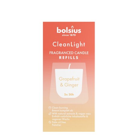 Bolsius Clean Light Navulling Grapefruit/ginger 2 St