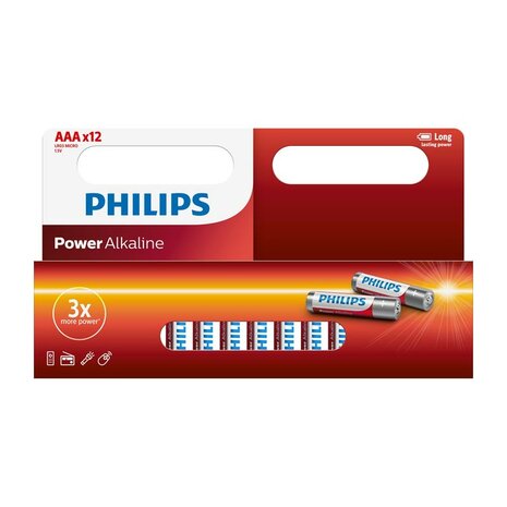 Philips Batterij Power Alkaline Aaa Lr03 12 St