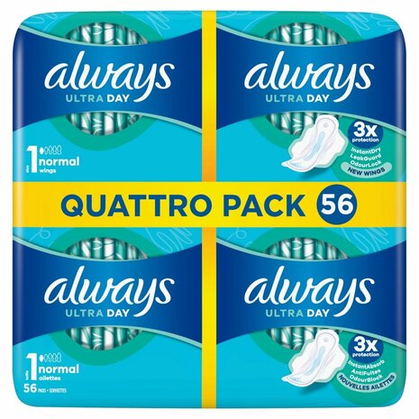 Always Maandverband Ultra Normal 56 St Quattro Pack 1stuks