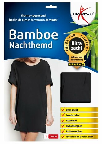 Lucovitaal Bamboe Nachthemd-s-korte Mouw Zwart 1 St