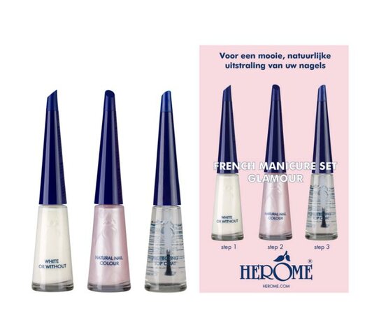 Herome French Manicure Set Glamour - Nagelverzorgingsset - 3 x 10 ml